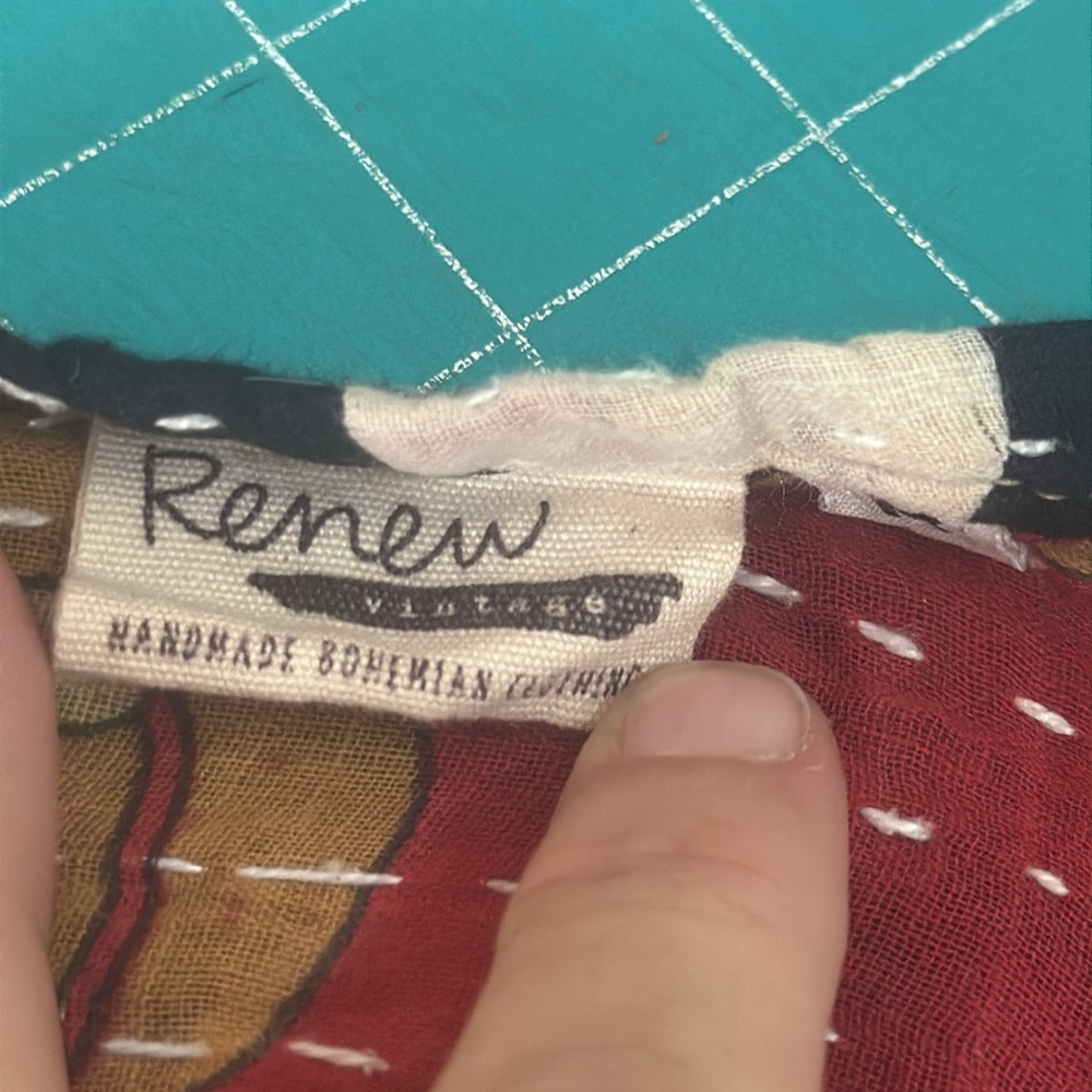 Renew Vintage Bohemian Patchwork Kantha Cotton Wrap Mini Skirt Size Medium - Picture 10 of 11